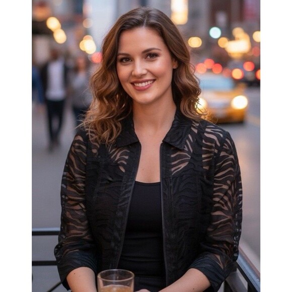 Women’s Sheer Zebra Print Burnout Jacket Zip Front 3/4 Sleeve Y2K Clubwear Sz 8 - Picture 2 of 7